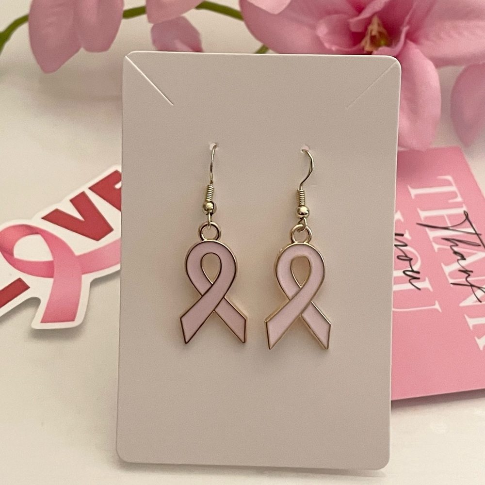 Breast Cancer Awareness Ribbon Earrings - Picture 2 of 7